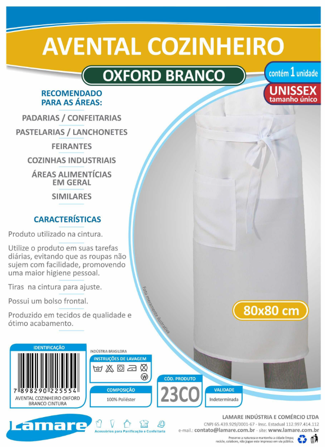 Avental Cozinheiro Oxford Branco 80x80cm - Lamare
