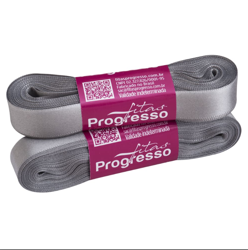 Fita De Cetim N3 10m X 15mm Cinza Cor 1222   - Progresso