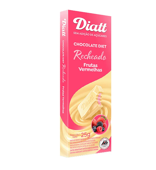 Chocolate Recheado Branco C/ Frutas Vermelhas 25g - Diatt