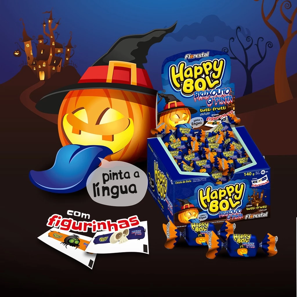 Chiclete Happy Bol Bruxolito Q'Pinta 140g - Florestal