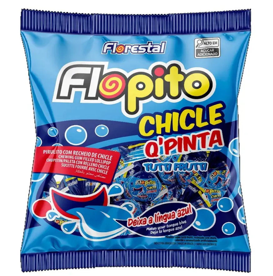 Pirulito Com Recheio De Chicle Sabor Tutti-Frutti Q'Pinta A Língua 500g - Florestal