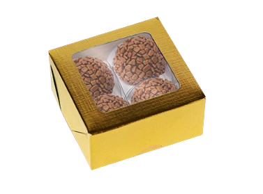 Caixa Laminada Com Visor Para 4 Doces Ouro  - Ideia