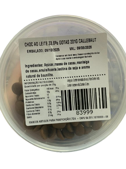Chocolate Ao Leite 33,6% Gotas 201g (Produto Fracionado) - Callebaut