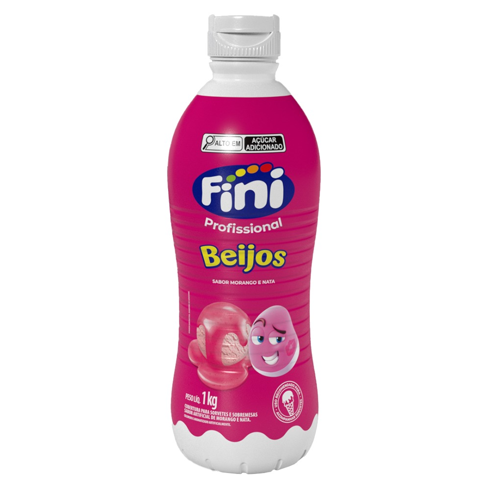 Calda Para Sorvete Beijos Sabor Morango E Nata 1kg - Fini