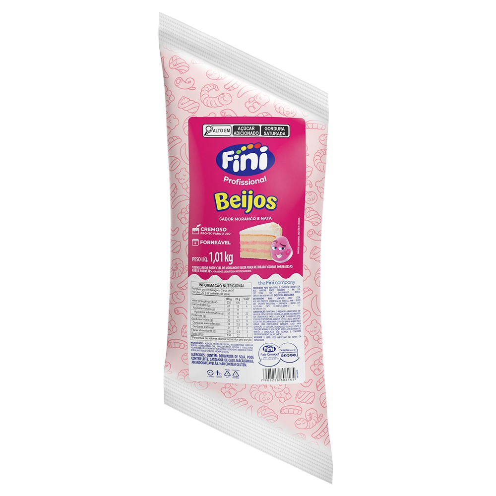 Recheio Beijos Sabor Morango E Nata 1,01kg - Fini