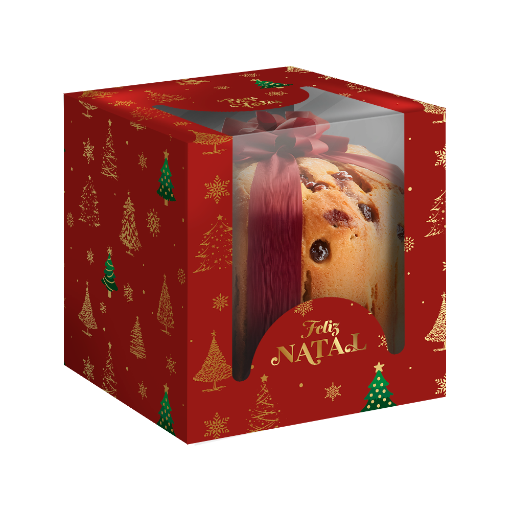 Cx. P/ Panetone Natalina Vermelha C/ Visor - Regina