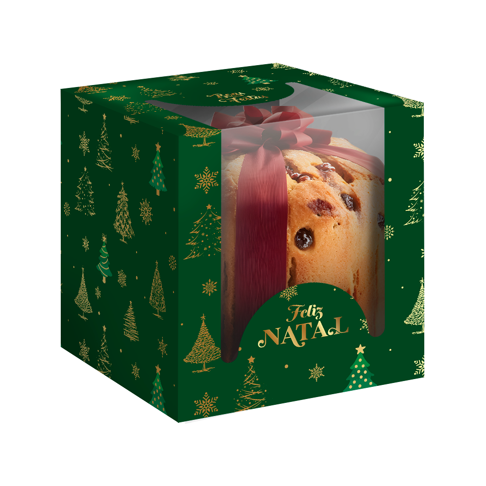 Cx P/ Panetone Natalino Verde Clássico C/ Visor - Regina